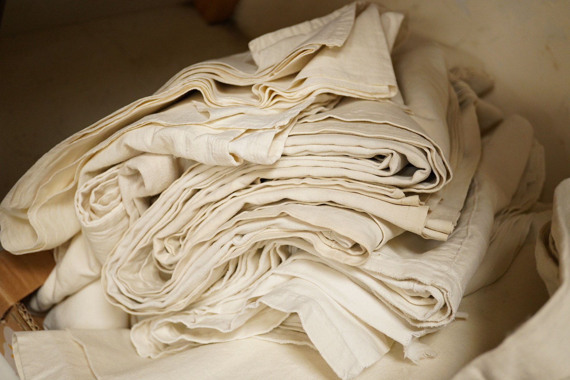 Eleven French provincial thick linen sheets. Condition - good